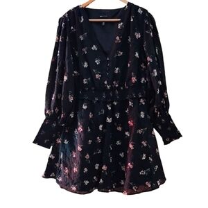 ASOS Design Black and Floral Long Sleeve Dress Size 10